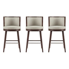 Evalyn Modern Wood Upholstered Barstool in Stone - Set of 3