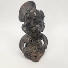 Vintage Mayan Pottery Clay Sitting Figure Aztec Inca Mexico Folk Art 5.25"