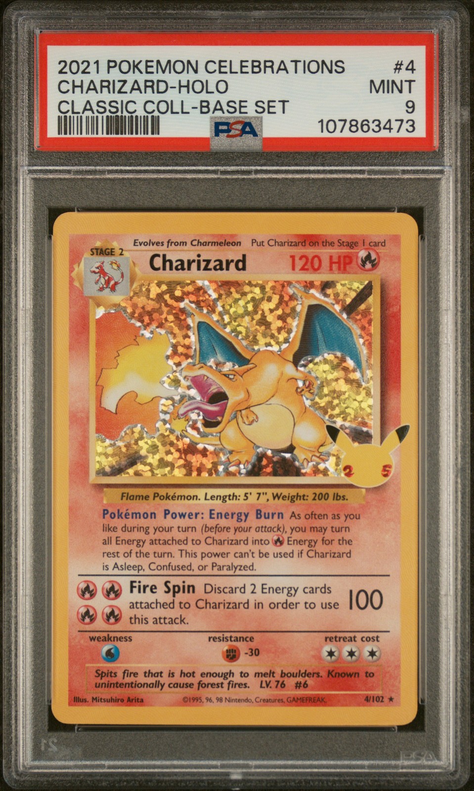 2021 POKEMON CELEBRATIONS CLASSIC COLLECTION #4 CHARIZARD-HOLO PSA 9