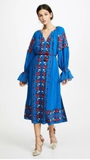 Ulla Johnson Filia Embroidered Midi Dress in Cobat Blue Size 2 READ