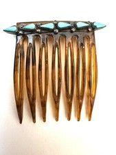Native American Sterling Silver Turquoise Hair Comb  1  .