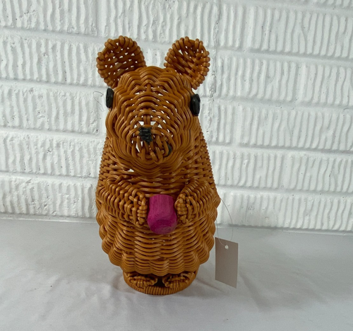 Rattan Squirrel Shape Woven Wicker Brown Basket With Nut NWT - Picture 2 of 6