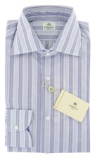 Luigi Borrelli Light Blue Striped Cotton Shirt - Extra Slim - 15.5/39 - 3