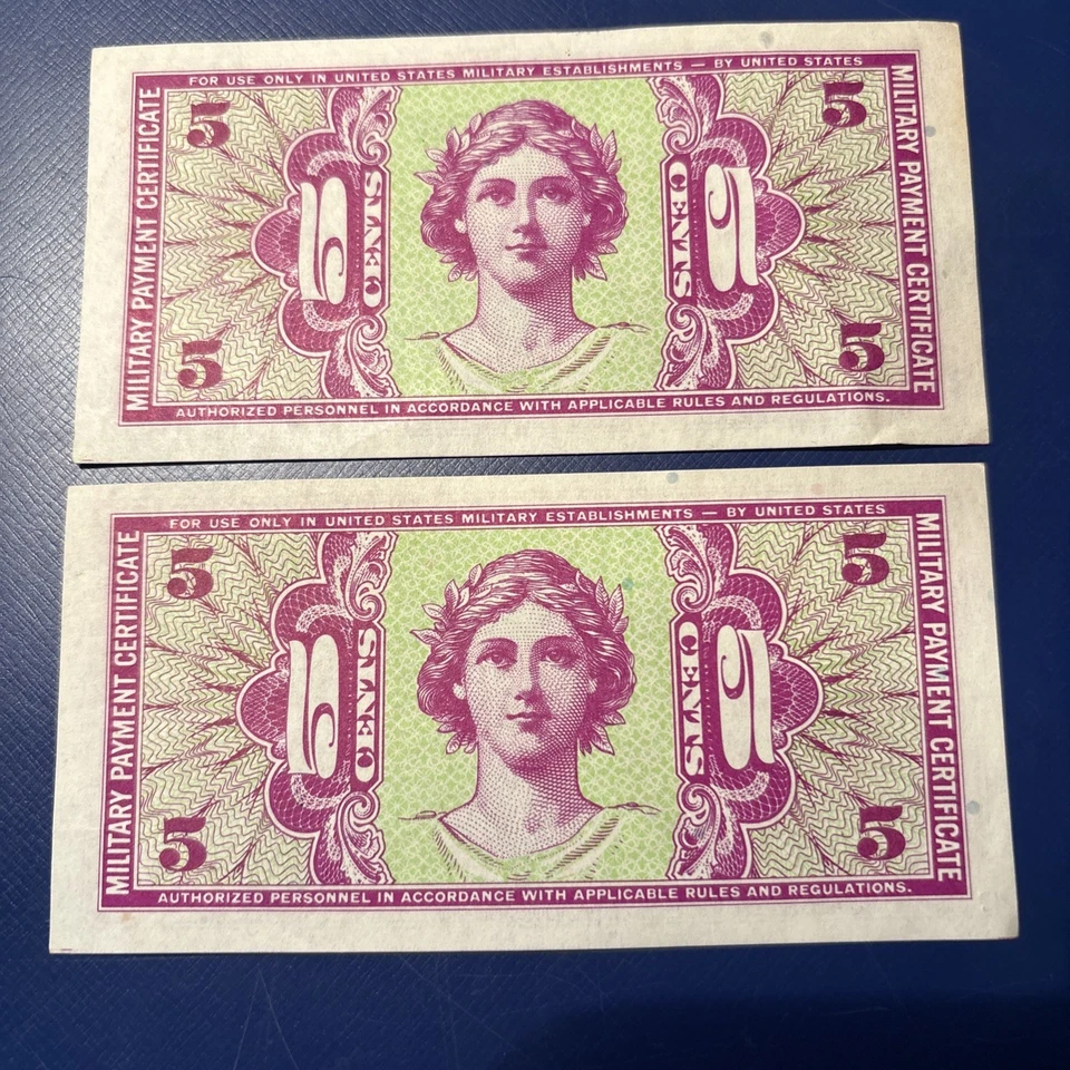 (2) 5c Military Payment Certificates SERIES 541 Consecutive Serial Numbers - Image 2 of 2