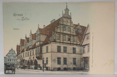 AK Celle Altes Rathaus Weserrenaissance Kutsche ungelaufen Vorläufer um 1900