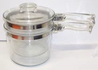 Vintage Pyrex Flameware Glass  Double Boiler Saucepan & Lid 6283 1-1/2 Qt EUC