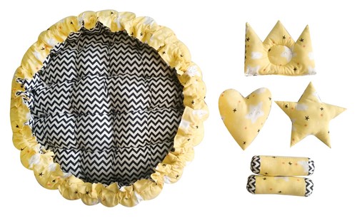 Baby Bed Set for Newborns (0-1 Year), Yellow & White, 39x39 inch, Cotton, Rev - Picture 4 of 5