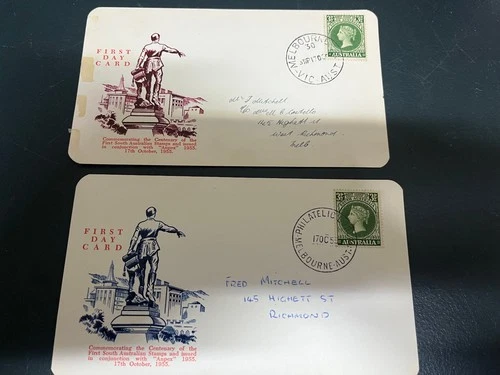 (1747) 11-11-2025 - 2 x Australia stamp FDC on card (1955) C