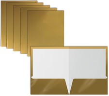 2 Pocket Glossy Laminated Metallic Gold Paper Folders, Letter Size, 25 Pack, ...