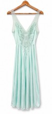 Vintage Olga Mint Green Full Length Nightgown Women s Small Lace Sheer Nylon