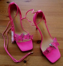Hot Pink Heels Stilettos 3D Butterflies w/ Silver Glitter Size 8 - 5 Inches
