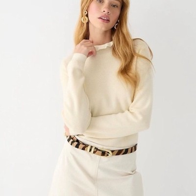 J.Crew Ruffle Luxury Minimalist Cottagecore Soft Girl Merino Wool Knit Pullover