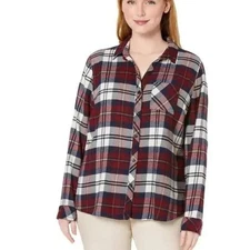 Rails Women Top Sz S Red Blue White Plaid Button Down Rayon Flannel Classic