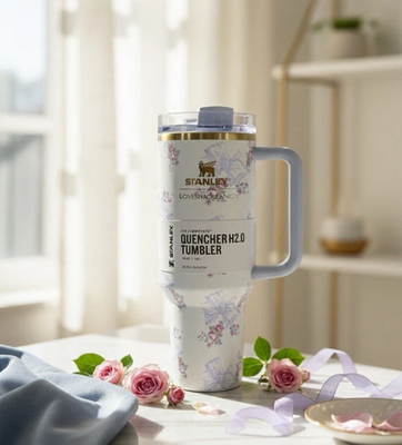 #ad STANLEY 40 OZ LOVESHACK FANCY BLUE BOW FLORAL $36.88