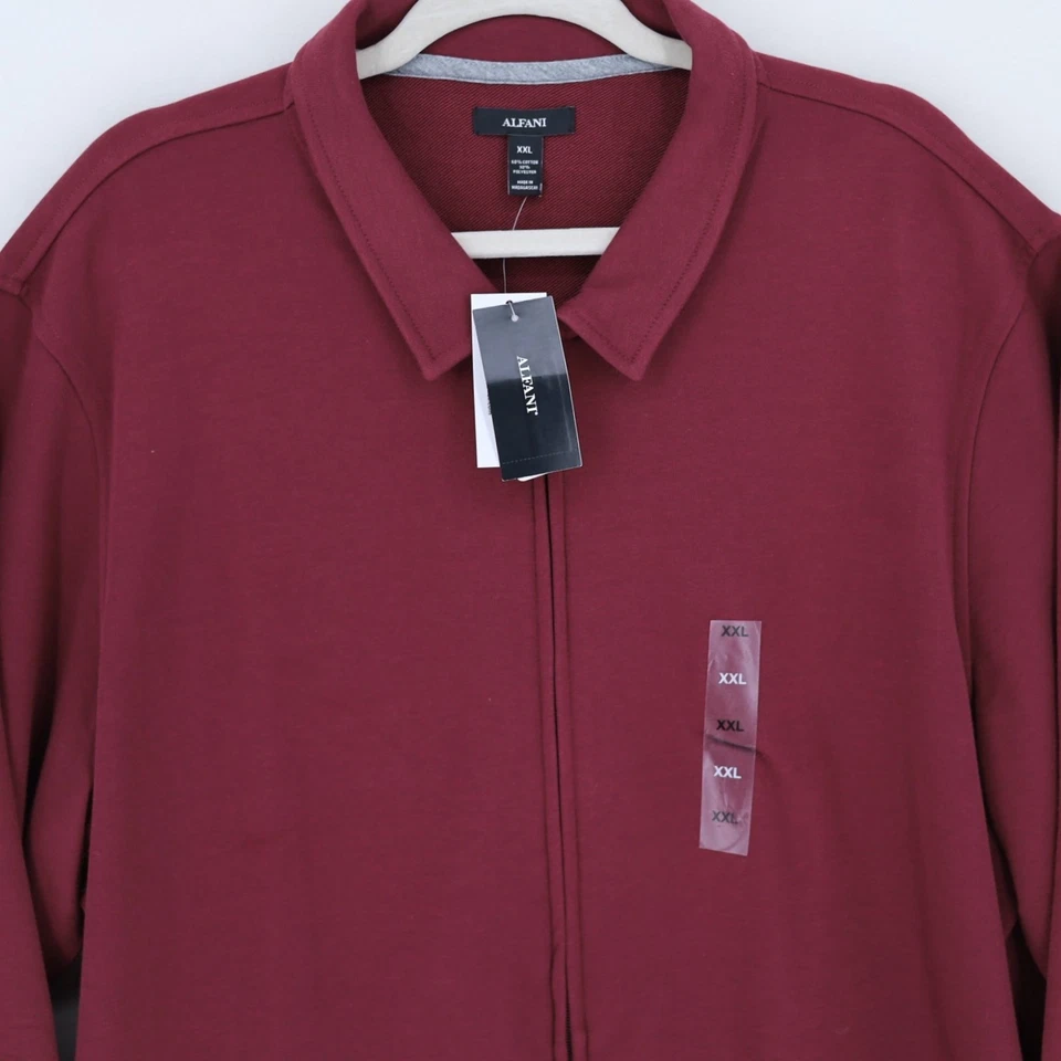 Chaqueta Alfani Para Hombre Granate Rojo Algodón Harrington Terry Francés Cremallera Frontal Talla XXL Foto 3 de 4