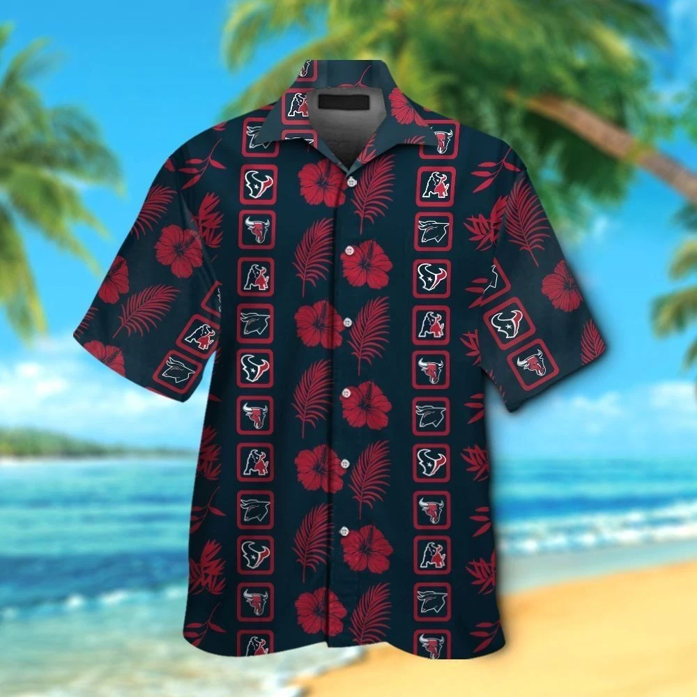 Houston Football Aloha Hawaiian Shirt With Hibiscus And Palm