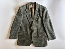 DESCH Harris Tweed Blazer Jacket Olive Green Check 100% Wool 44