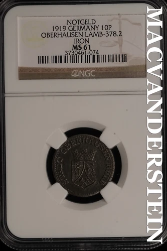 Germany: 1919 Notgeld 10 Pfennig Iron - NGC MS 61 - Scarce  #SLB560