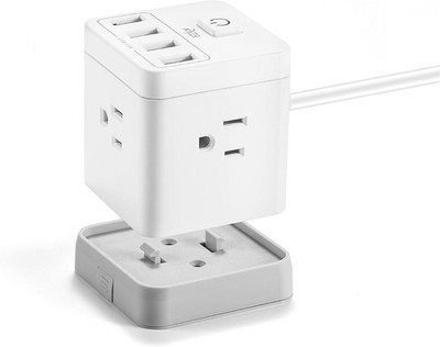 KMC Surge Protector Power Strip, Cube Portable Power Outlet with 4 USB Ports 4.8
