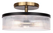 Jenner 3-Light Semi-Flush Mount Ceiling Light, 15-Inch Matte Black and Gold F...