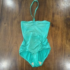 Vintage E. Stewart Womens Swim Rouching Halter One Piece S Green 70s Open Back S