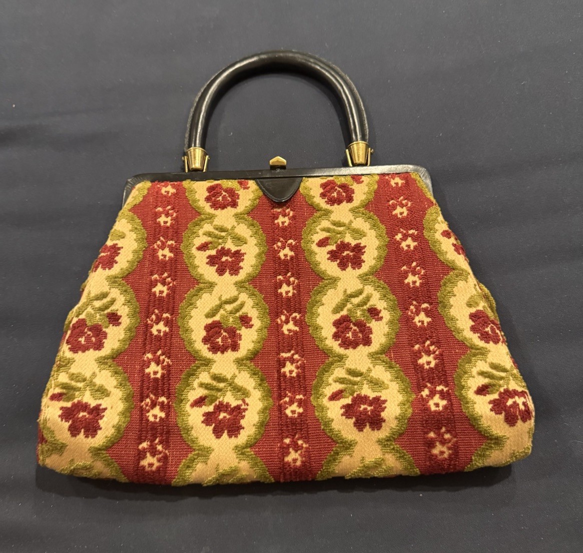 HERMINE'S FLORENCE バッグ　ヴィンテージ Vintage Mel-Ton Melton Floral Tapestry Carpet Bag Purse EUC 1960s
