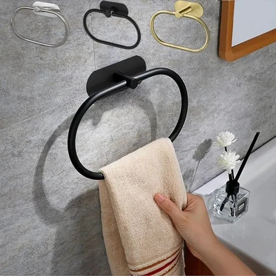 Self Adhesive Bathroom Towel Ring Stainless Steel Wall Mount No Drill Holder UK - Image 1 of 4