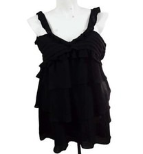 MNG By Mango Women's Black Sleeveless Casual Ruffle Top (Size: M) 8433883339431