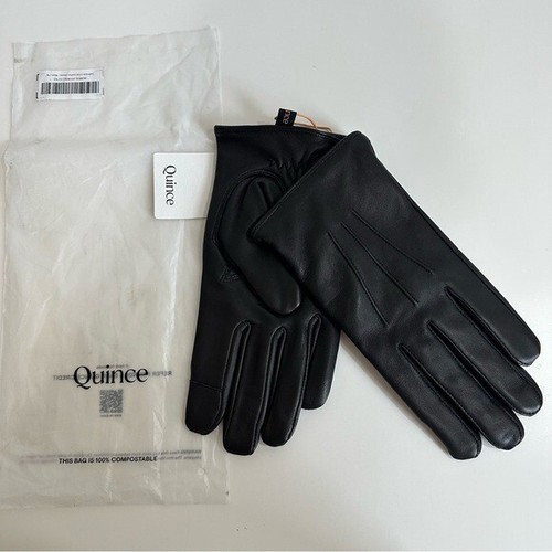 Quince Cashmere Lined Black Leather Gloves Size Medium