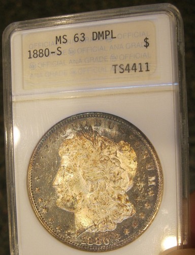 Dólar de plata Morgan 1880 soporte ANA MS 63 DMPL, tono colorido, 5022