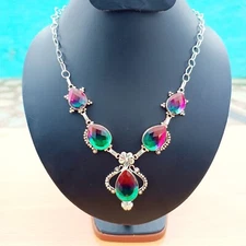 Bi-Color Tourmaline Gemstone Necklace 925 Sterling Silver Handmade Jewelry