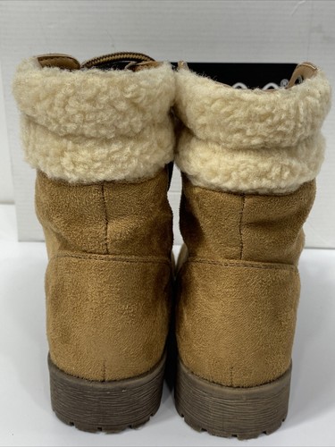 Bamboo Women's Boots Warrior Sz 6 Brown Faux Suede Fur Ankle Boots Lace Up Small - Picture 3 of 12
