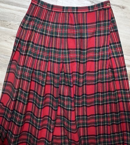 Vintage 70s Long Maxi Skirt Red Tartan Wool Size 12 Plaid Prestige of Boston USA - Picture 5 of 16