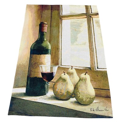 Wine & Pears in Window Grande Tapestry Wall Hanging ~ Art, Fabrice de Villeneuve