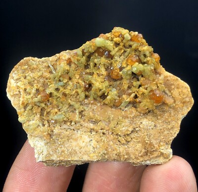46 Gm Natural Orange Hessonite Garnet Bunch With Quartz Specimen Skardu Pakistan
