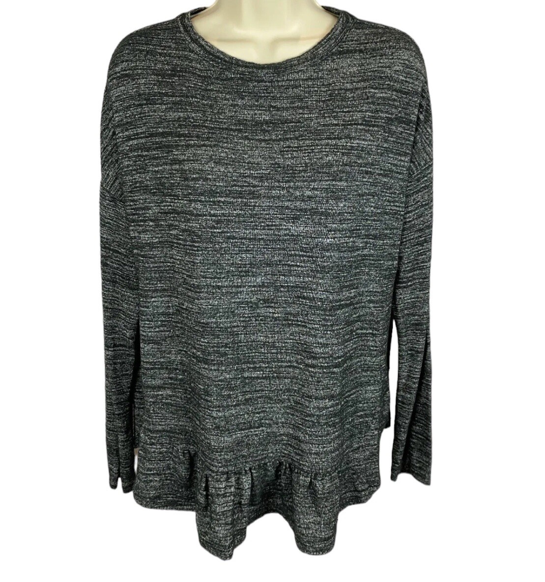 Banana Republic Womens Gray Black Variegated Soft Knit Peplum Sweater Size Small