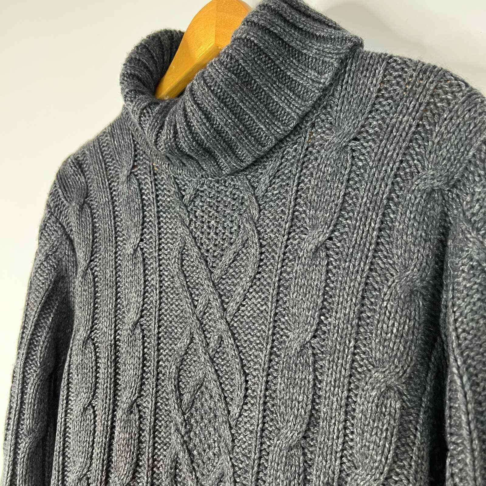 Eddie Bauer Cable Knit Turtleneck Sweater Womens XL Gray Wool Blend
