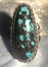 Classic Southwestern Natural Spider Web Turquoise Ring, Sterling, 7-1/2