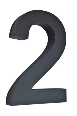 3D-Hausnummer 2 aus Edelstahl V2A H20cm in schwarz Arial  inkl. Versand
