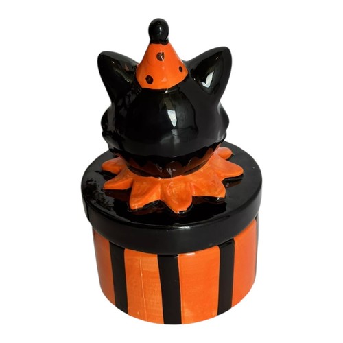Caja de dulces para gatos Halloween cerámica 7" H x 4" W - Imagen 3 de 7