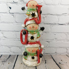 STACKED SNOWMAN TEA LIGHT Candle Holder Ceramic Retired Kirklands 14.5" Tall JOY