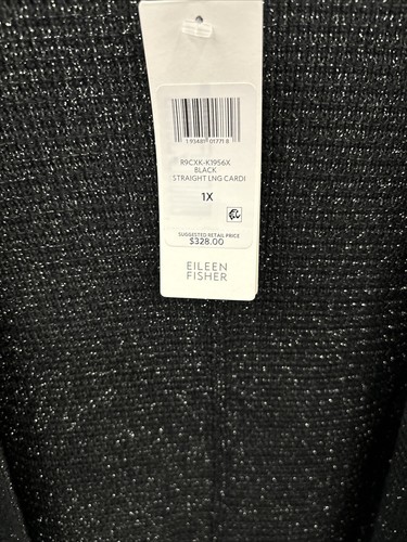 Eileen Fisher 1X Merino Sparkle Long Open Cardigan Black $328 - Picture 3 of 4