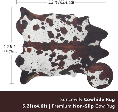 Cow Hide Rug Faux Cowhide Rugs 4.6x5.2ft Animal Print Carpet Small Premium Area - Picture 2 of 6