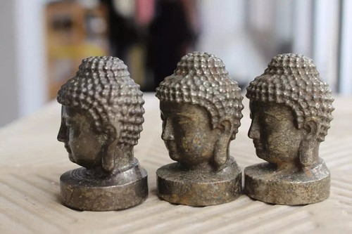 wholesales 3pcs 2.4'' Natural pyrite carVed buddha head - Picture 1 of 5