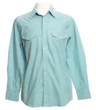Wyoming Traders Teal and White Check Pearl Button Western Shirt MEDIUM
