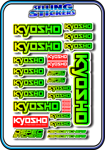 KYOSHO MODEL RC CAR DRONE BOAT BUGGY MINI Z STICKERS DECALS ROBOT R/C YEL/GRE B - Picture 1 of 6