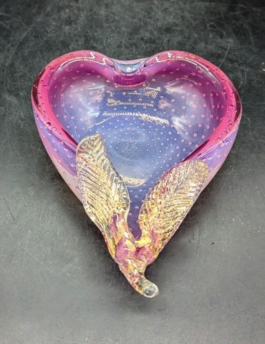 Vintage Murano Pink Opalescent Art Glass Pear Ashtray Candy Dish Gold Inclusions - Picture 7 of 10