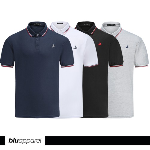 Mens Blu Apparel Tipped Polo White Black Navy Grey S M L XL XXL UK Sizing - Picture 1 of 8