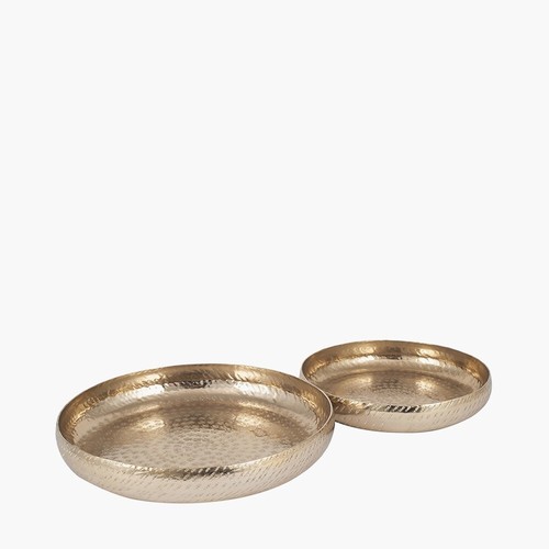 Set of 2 Gold Hammered Metal Bowls Decorative Trays Decor Display Plates - Picture 4 of 7