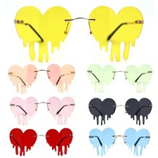 Womens Retro Unique Melting Heart Rimless Sunglasses
